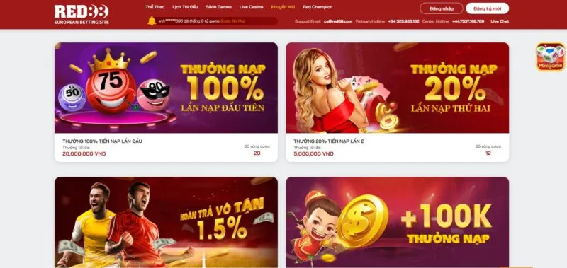 Khuyến mãi tràn ngập đến từ nhà cái Red88